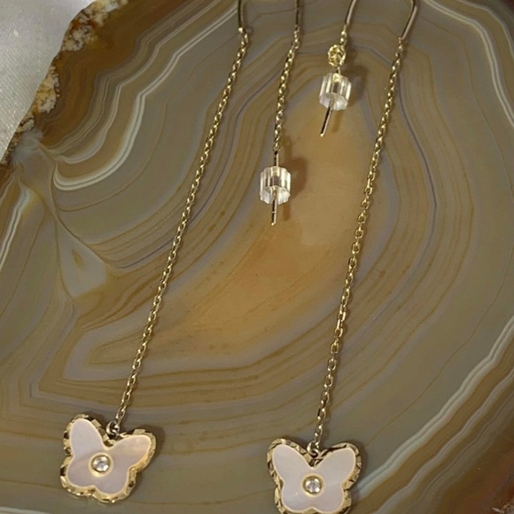 STERLING SILVER MOP CZ BUTTERFLY EARRINGS - Picture 4 of 4